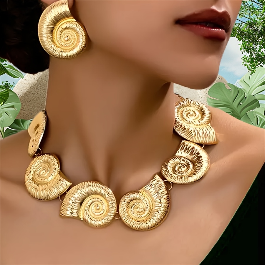 3pcs Retro Conch Snail Exaggerated Earring Necklace Set